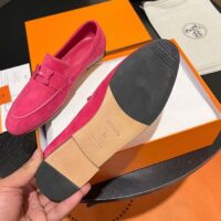 Hermes Unisex Paris Loafer Suede Goatskin Rose Pink Leather Rubber Sole