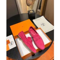 Hermes Unisex Paris Loafer Suede Goatskin Rose Pink Leather Rubber Sole