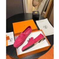 Hermes Unisex Paris Loafer Suede Goatskin Rose Pink Leather Rubber Sole