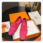 Hermes Unisex Paris Loafer Suede Goatskin Rose Pink Leather Rubber Sole - Imagen 7