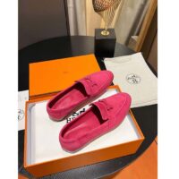Hermes Unisex Paris Loafer Suede Goatskin Rose Pink Leather Rubber Sole