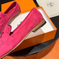 Hermes Unisex Paris Loafer Suede Goatskin Rose Pink Leather Rubber Sole