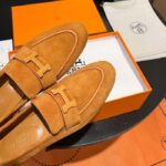 Hermes Unisex Paris Loafer Suede Goatskin Sandy Leather Rubber Sole - Image 8