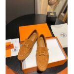 Hermes Unisex Paris Loafer Suede Goatskin Sandy Leather Rubber Sole - Image 5