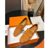 Hermes Unisex Paris Loafer Suede Goatskin Sandy Leather Rubber Sole (6)