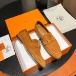 Hermes Unisex Paris Loafer Suede Goatskin Sandy Leather Rubber Sole - Image 7