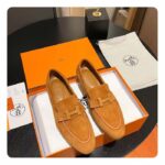 Hermes Unisex Paris Loafer Suede Goatskin Sandy Leather Rubber Sole - Image 3
