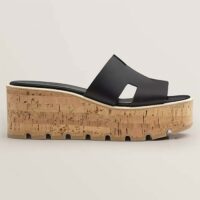 Hermes Women Eze 30 Sandal Natural Calfskin Black Rubber Sole (10)