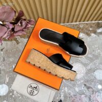 Hermes Women Eze 30 Sandal Natural Calfskin Black Rubber Sole (10)
