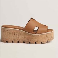 Hermes Women Eze 30 Sandal Natural Calfskin Brown Rubber Sole