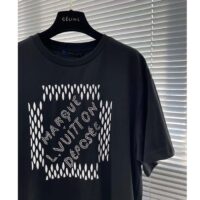 Louis Vuitton LV Men Embroidered Signature Cotton T-Shirt Ribbed Collar Black 1AFJFH (9)