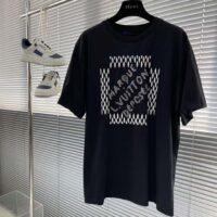 Louis Vuitton LV Men Embroidered Signature Cotton T-Shirt Ribbed Collar Black 1AFJFH (9)