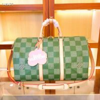 Louis Vuitton LV Unisex Keepall Bandoulière 50 Green Damier Golf Coated Canvas N40667 (11)