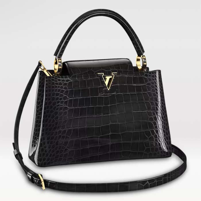 Louis Vuitton LV Women Capucines MM Black Brilliant Alligator Leather N92967