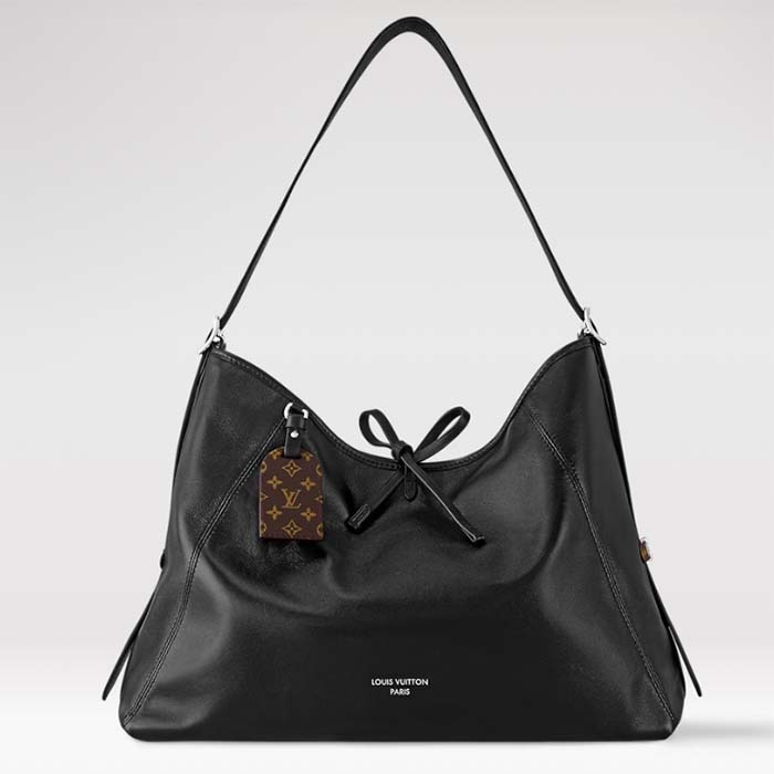 Louis Vuitton LV Women CarryAll Dark MM Black Lambskin Cowhide Leather M25143