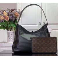 Louis Vuitton LV Women CarryAll Dark MM Black Lambskin Cowhide Leather M25143 (1)