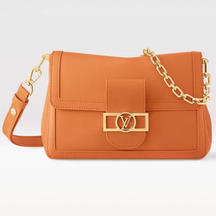 Louis Vuitton LV Women Dauphine Soft MM Handbag Apricot Calfskin Leather M25048