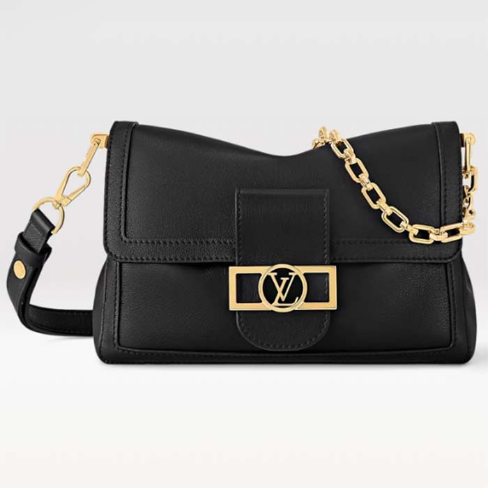 Louis Vuitton LV Women Dauphine Soft MM Handbag Black Calfskin Leather M25209