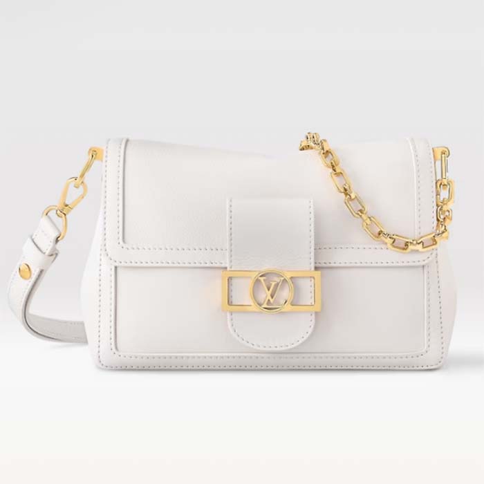 Louis Vuitton LV Women Dauphine Soft MM Handbag White Calfskin Leather M25050