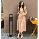 Louis Vuitton LV Women Monogram Accent Pleat Dress Silk Beige 1AFEVC – Image 10