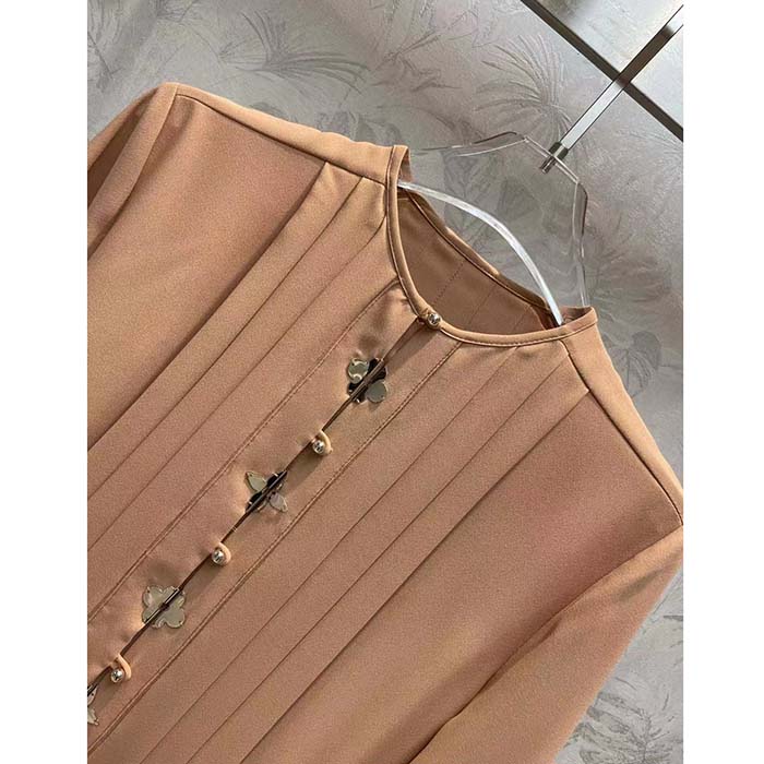 Louis Vuitton LV Women Monogram Accent Pleat Dress Silk Beige 1AFEVC