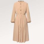 Robe plissée Louis Vuitton LV Femme Monogram Accent Soie Beige 1AFEVC