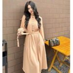 Louis Vuitton LV Women Monogram Accent Pleat Dress Silk Beige 1AFEVC – Image 11