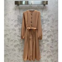 Louis Vuitton LV Women Monogram Accent Pleat Dress Silk Beige 1AFEVC (11)