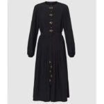 Louis Vuitton LV Women Monogram Accent Pleat Dress Silk Black 1AFDDG