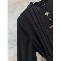 Louis Vuitton LV Women Monogram Accent Pleat Dress Silk Black 1AFDDG (1)