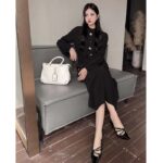 Louis Vuitton LV Women Monogram Accent Pleat Dress Silk Black 1AFDDG - Image 12