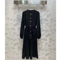 Louis Vuitton LV Women Monogram Accent Pleat Dress Silk Black 1AFDDG (1)