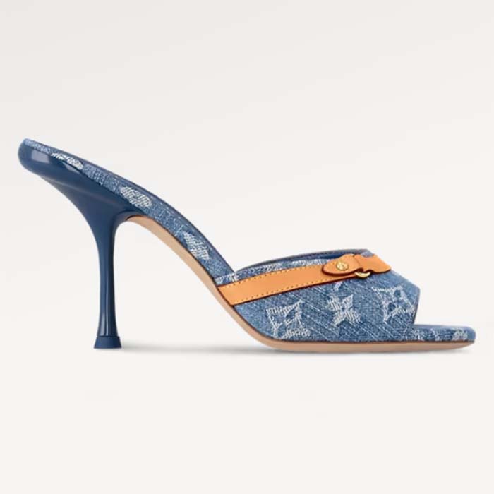 Louis Vuitton LV Women Neo Revival Mule Blue Monogram Denim Calf Leather 1ACLNS