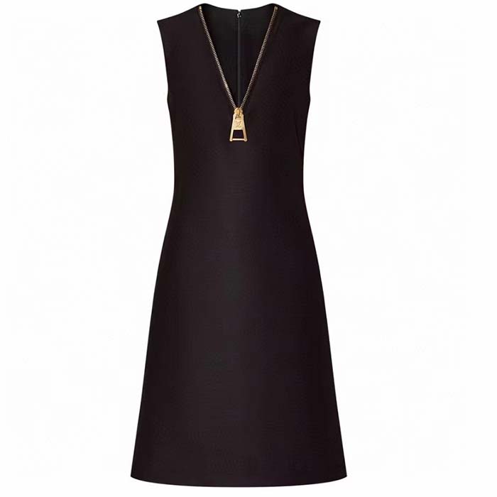 Louis Vuitton LV Women Zipper Neckline Dress Wool Silk Black 1AFGB1