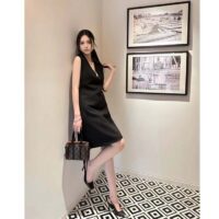 Louis Vuitton LV Women Zipper Neckline Dress Wool Silk Black 1AFGB1 (2)