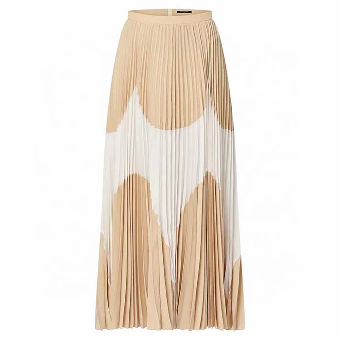 Louis Vuitton Women LV Abstract Insert Pleated Skirt Silk Beige 1AFDUJ