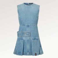 Louis Vuitton Women LV Denim Button Tab Pleat Dress Cotton Blue 1AFLXY (3)