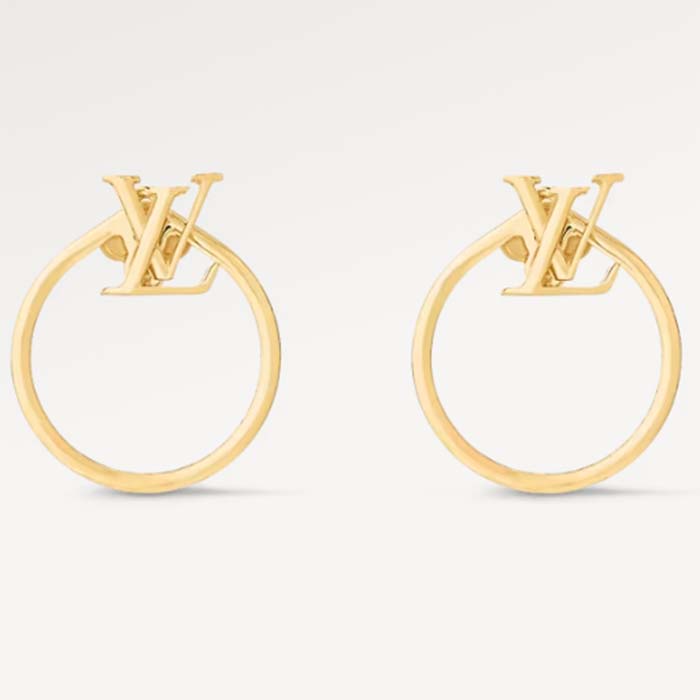 Louis Vuitton Women LV Eclipse Earrings Metal Gold-Color Initials M00763