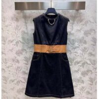 Louis Vuitton Women LV Eyelet Belt Denim Dress Dark Blue 1AFGA5 (8)