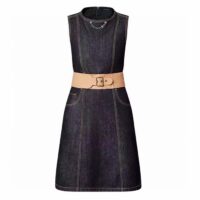 Louis Vuitton Women LV Eyelet Belt Denim Dress Dark Blue 1AFGA5 (8)