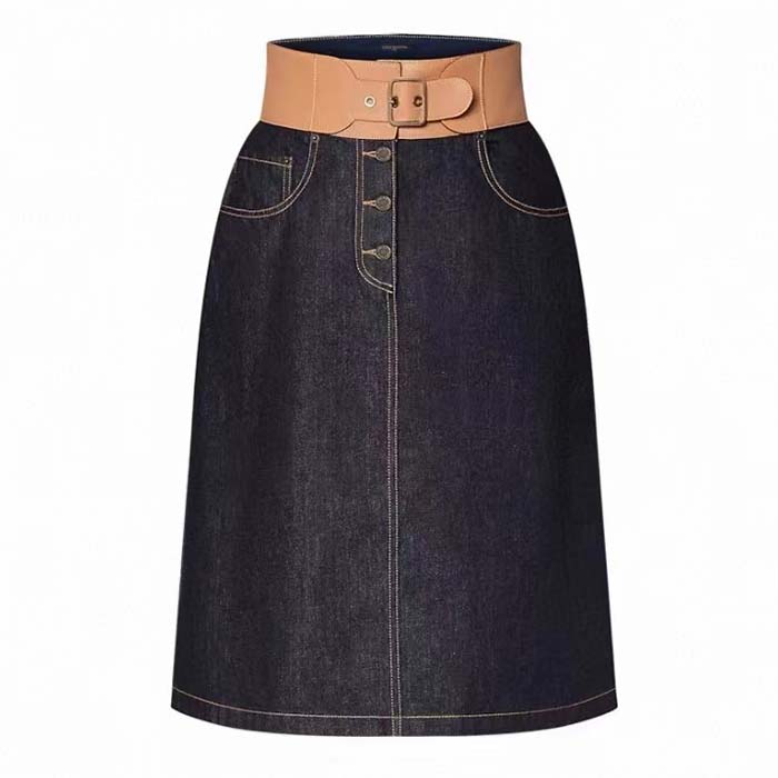 Louis Vuitton Women LV Eyelet Belt Denim Skirt Navy 1AFGNY
