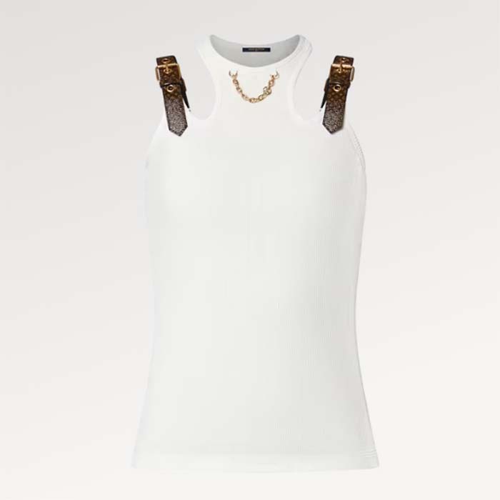 Louis Vuitton Women LV Eyelet Tab Tank Top White Cotton 1AFKP5