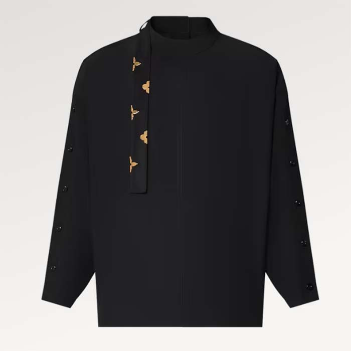 Louis Vuitton Women LV Monogram Lavaliere Button Sleeve Blouse Black 1AFCAV