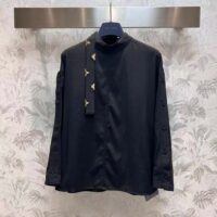 Louis Vuitton Women LV Monogram Lavaliere Button Sleeve Blouse Black 1AFCAV (1)