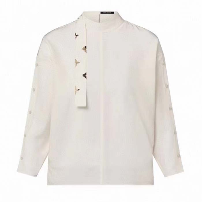 Louis Vuitton Women LV Monogram Lavaliere Button Sleeve Blouse White