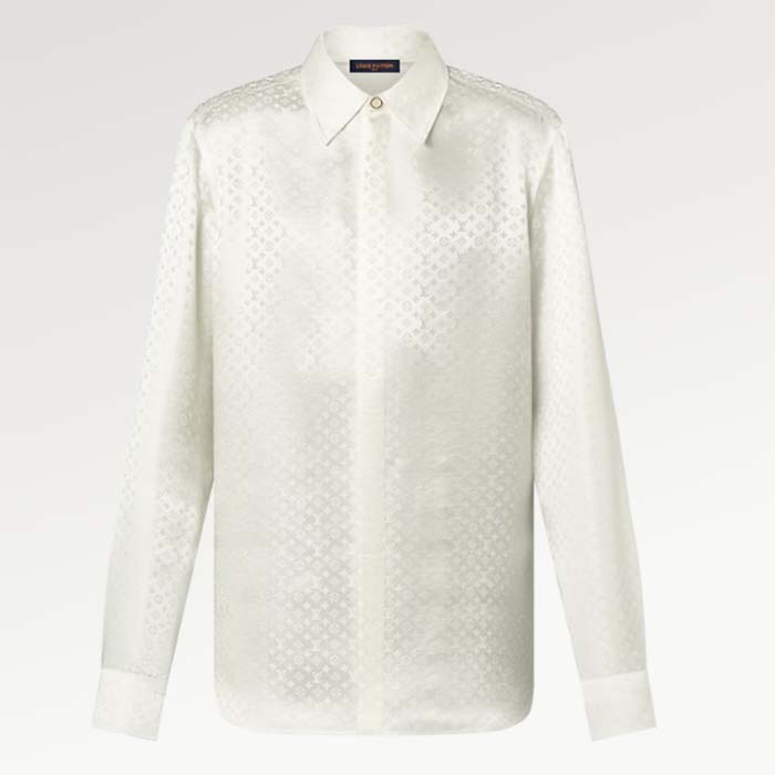 Louis Vuitton Women LV Monogram Long-Sleeved Silk Shirt White 1AFJUE