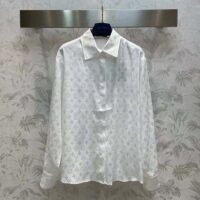 Louis Vuitton Women LV Monogram Long-Sleeved Silk Shirt White 1AFJUE (2)