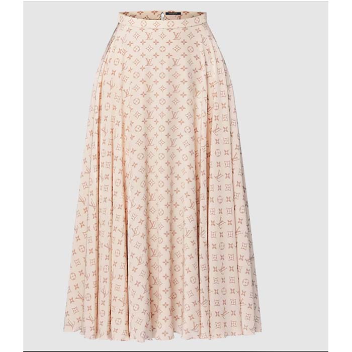 Louis Vuitton Women LV Monogram Midi Skirt Silk Beige 1AFOJN