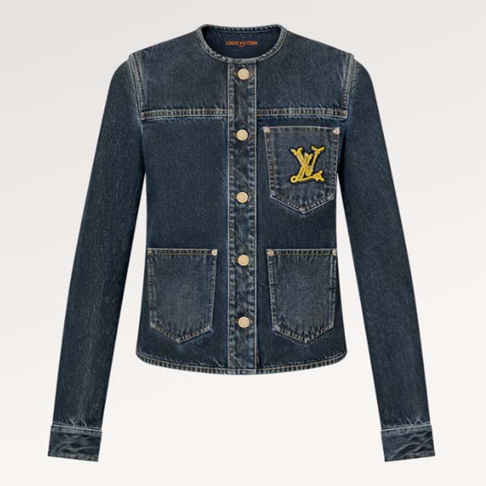 Louis Vuitton Women Nautical LV Patch Denim Jacket Cotton Indigo 1AFMOM