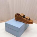 Prada Women Padded Nappa Leather Sandals Metal Lettering Logo Lug Tread - Image 2
